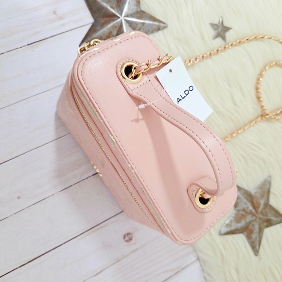 Aldo Celestial Vanity Case Crossbody Bag Pink Metallic Gold Stars Butterfly New - Picture 4 of 8